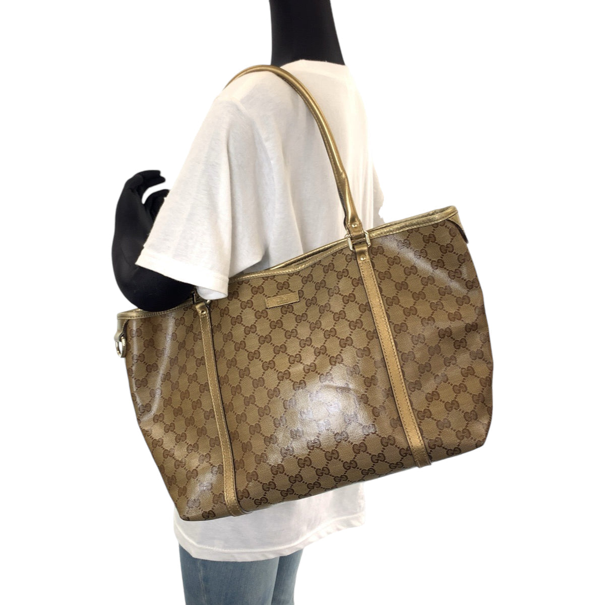 GUCCI Tote Bag 197953 GG Supreme Canvas Brown Gold Gold Metal Tote Bag Shoulder Bag GG crystal Women