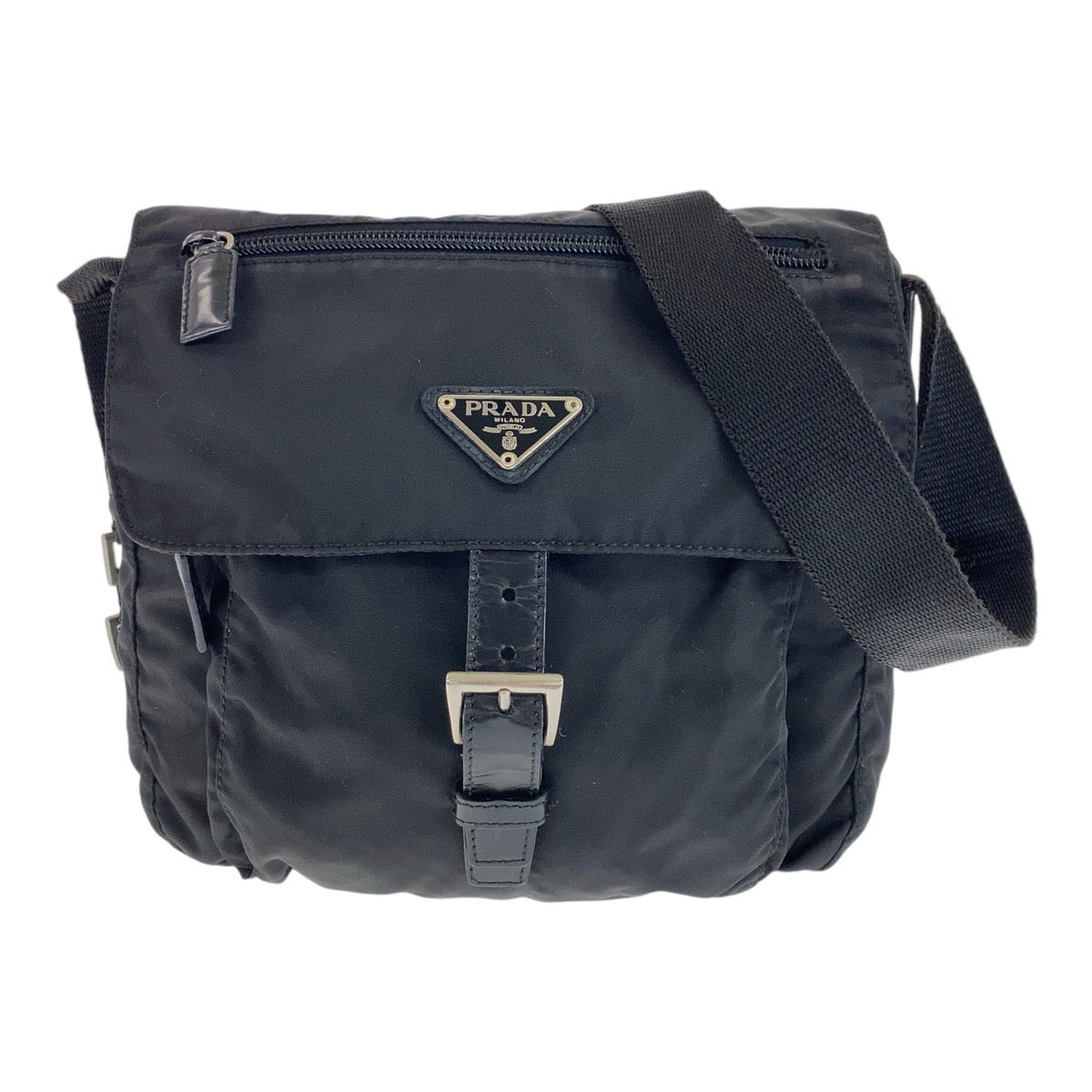 PRADA Shoulder Bag Nylon, Leather Black SilverMetal Shoulder Bag Messenger bag Test Triangle With logo mens