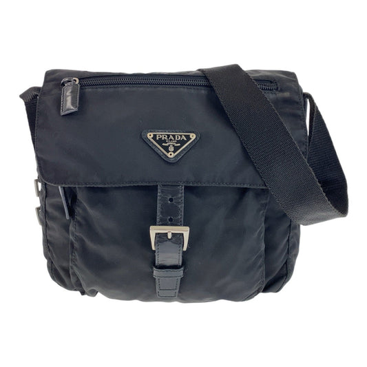 PRADA Shoulder Bag Nylon, Leather Black SilverMetal Shoulder Bag Messenger bag Test Triangle With logo mens