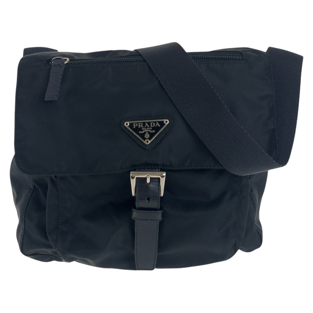 PRADA Shoulder Bag Nylon Black SilverMetal Shoulder Bag pochette Test Triangle With logo Women