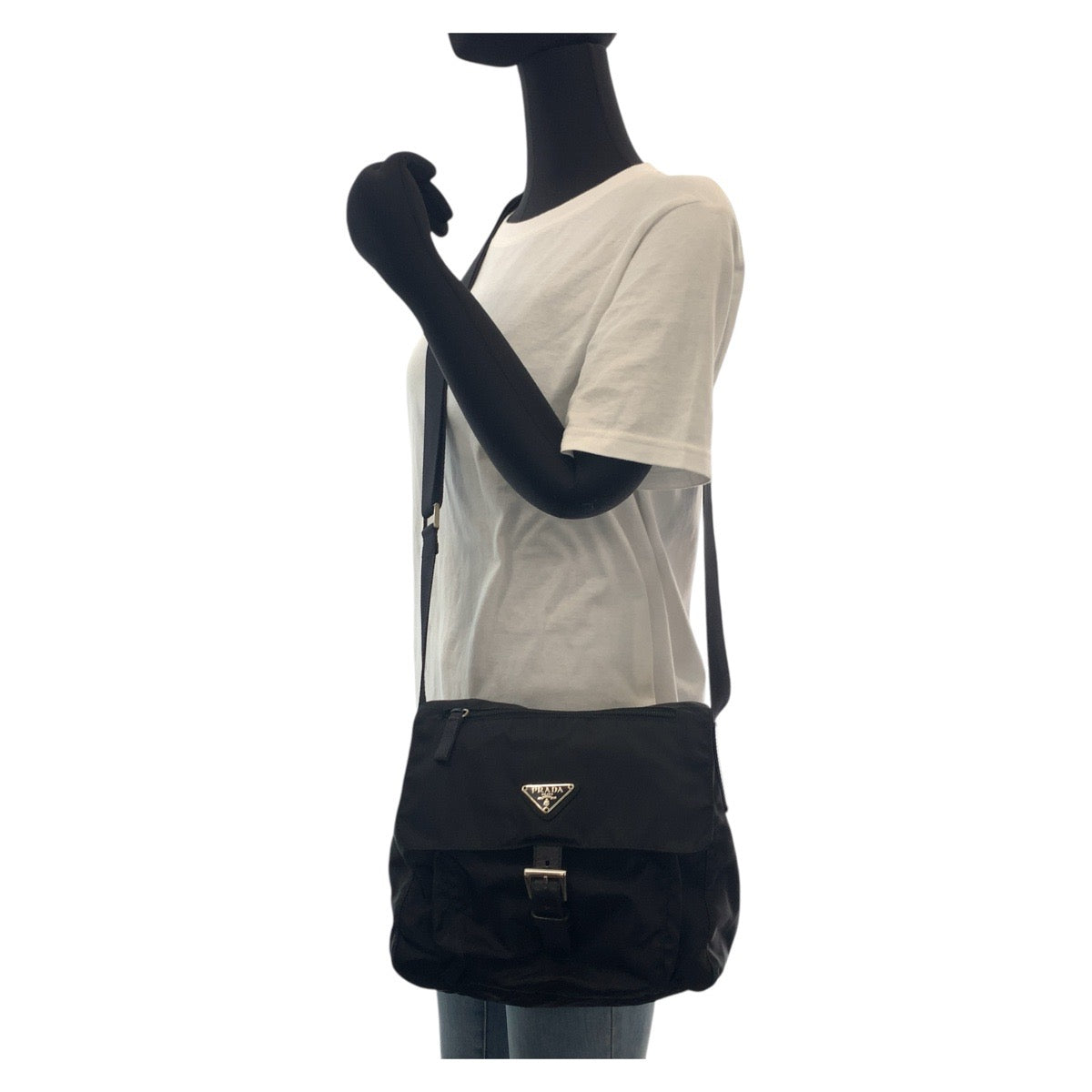 PRADA Shoulder Bag Nylon Black SilverMetal Shoulder Bag pochette Test Triangle With logo Women - Style 11