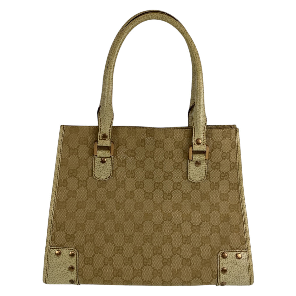 GUCCI Tote Bag 214397 Canvas, Leather Beige Ivory Gold Metal Tote Bag Shoulder Bag GG canvas Women