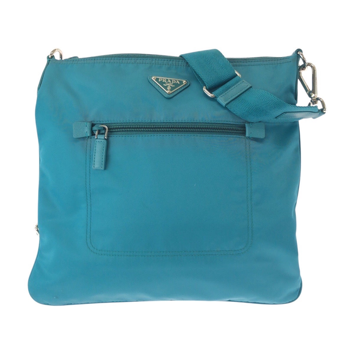 PRADA Shoulder Bag Nylon Light Blue Emerald SilverMetal Shoulder Bag pochette Test Triangle With logo Women