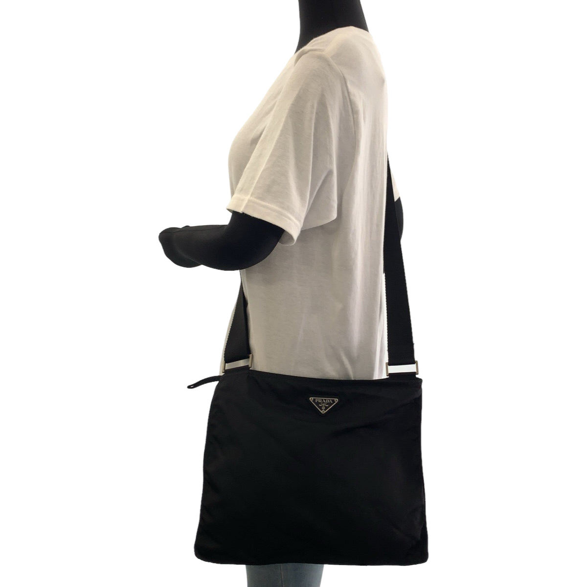 PRADA Shoulder Bag VA0053 Nylon Black Silver Metal Shoulder Bag pochette Test Triangle With logo Women