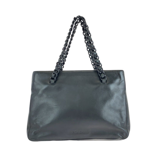 PRADA Tote Bag Leather, Plastic Black Silver Metal Tote Bag handbag Plastic Chain Women