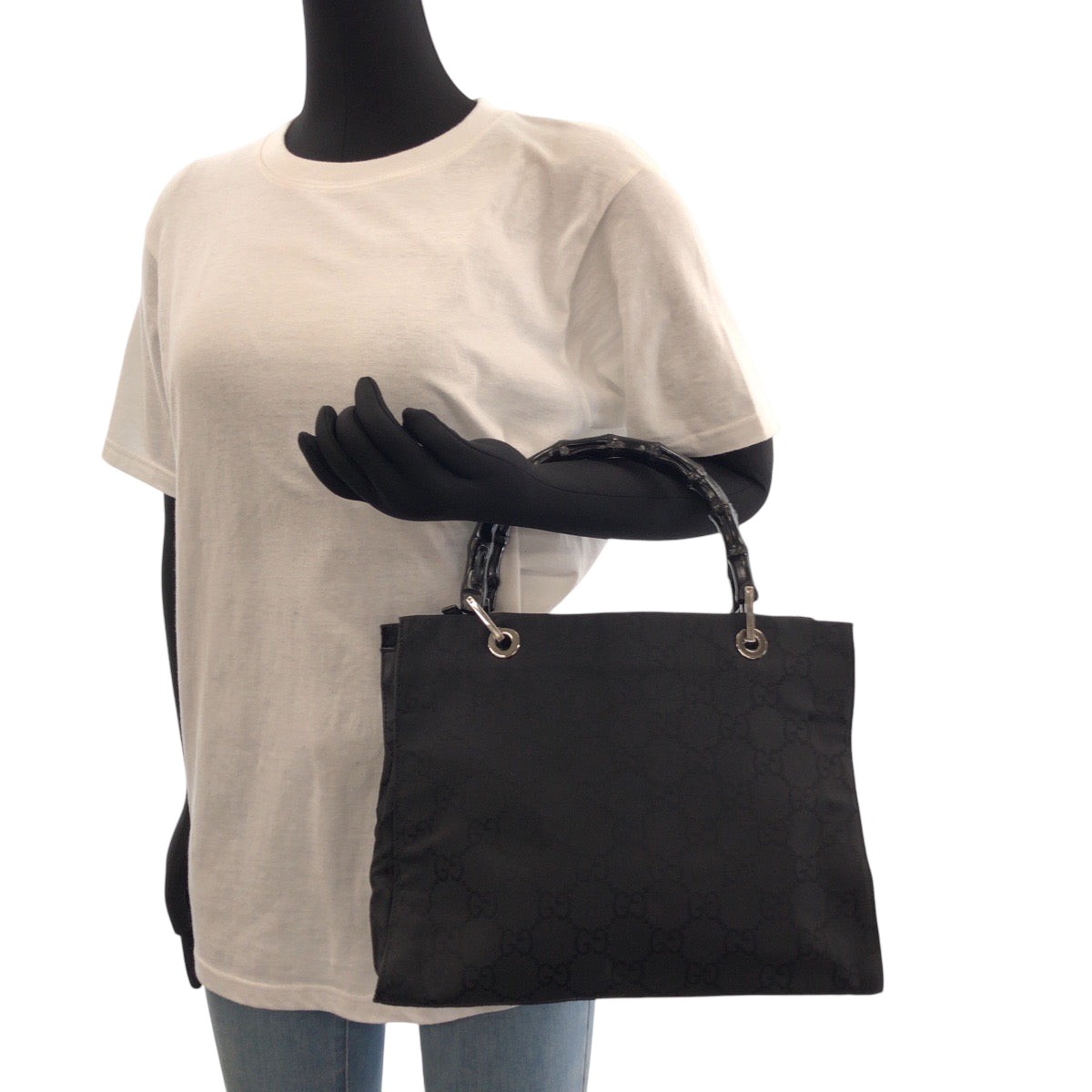 GUCCI Tote Bag 002 1015 GG canvas Black SilverMetal Tote Bag handbag Bamboo Women