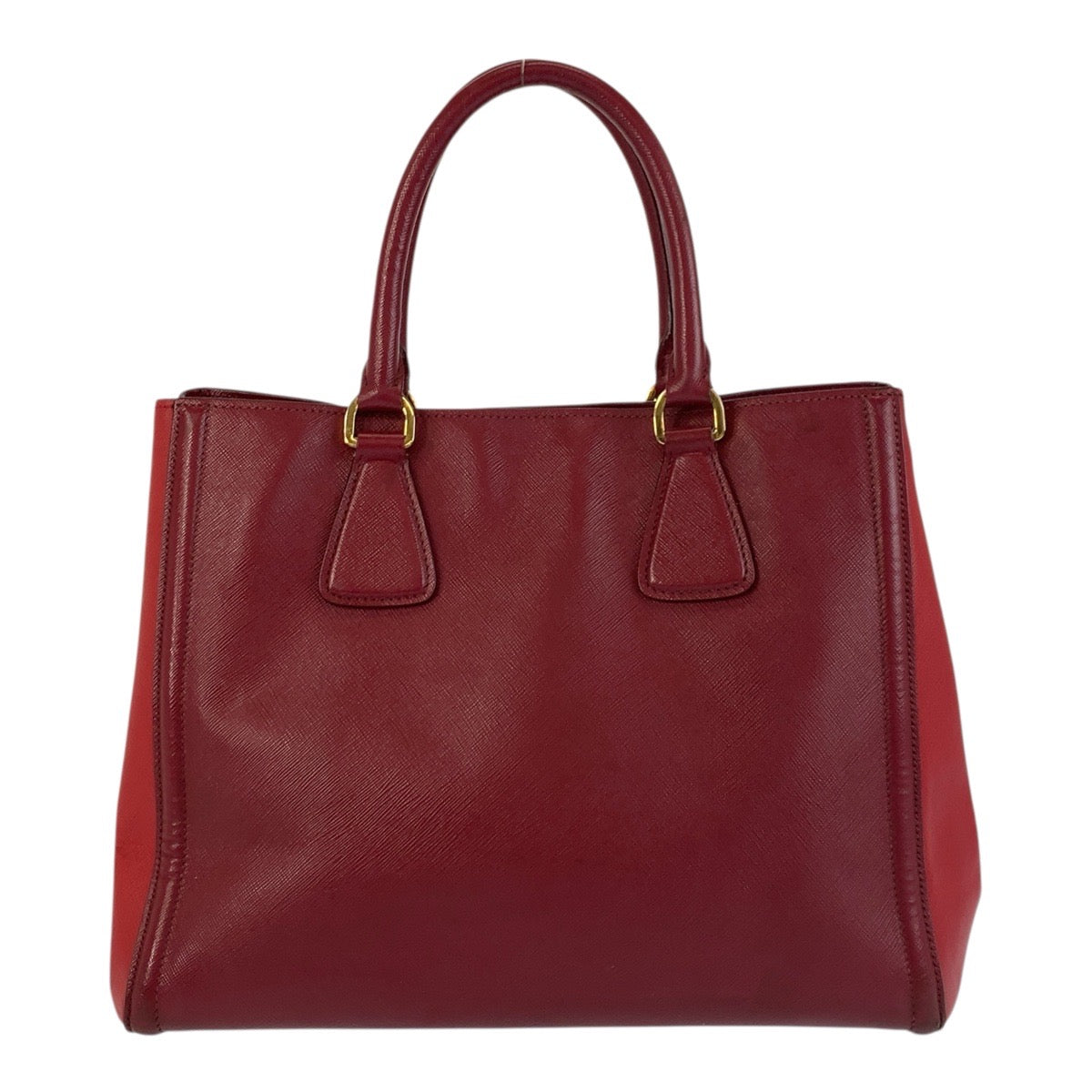 PRADA Tote Bag leather Red Gold Metal Tote Bag Handbag Shoulder Bag 2way Safiano Women