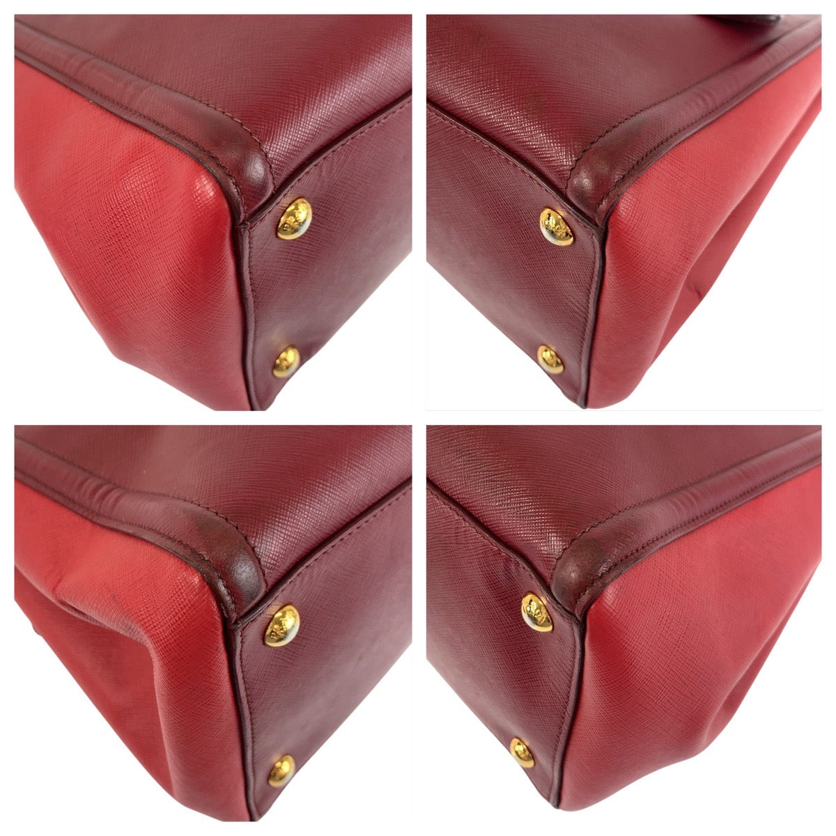 PRADA Tote Bag leather Red Gold Metal Tote Bag Handbag Shoulder Bag 2way Safiano Women