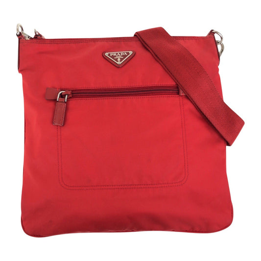 PRADA Shoulder Bag Nylon Red Silver Metal Crossbody Shoulder Bag Test Triangle With logo Women