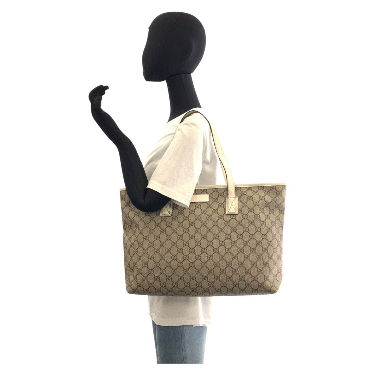 GUCCI Tote Bag 211137 GG Supreme canvas, leather Beige Ivory Tote Bag Shoulder Bag Women