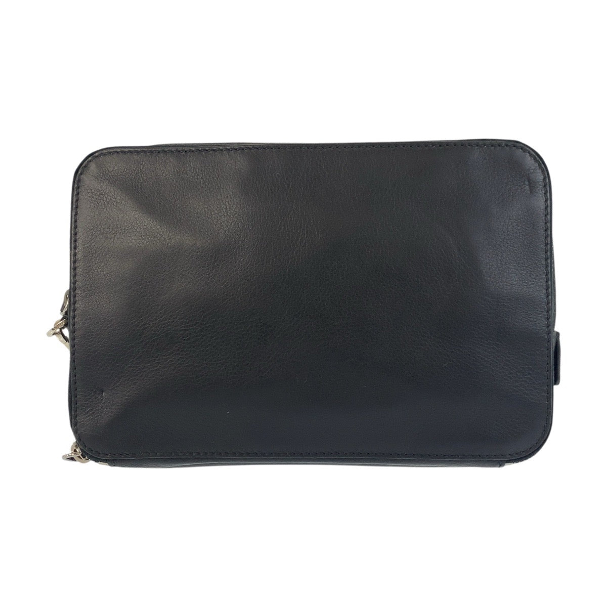 PRADA Clutch bag leather Black SilverMetal Clutch bag business bag Triangle With logo mens