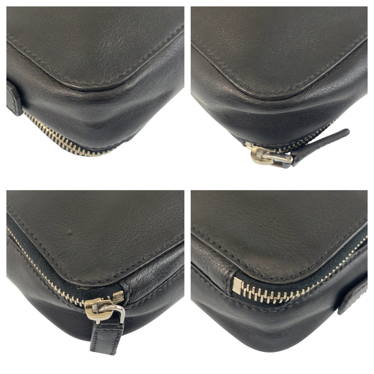 PRADA Clutch bag leather Black SilverMetal Clutch bag business bag Triangle With logo mens
