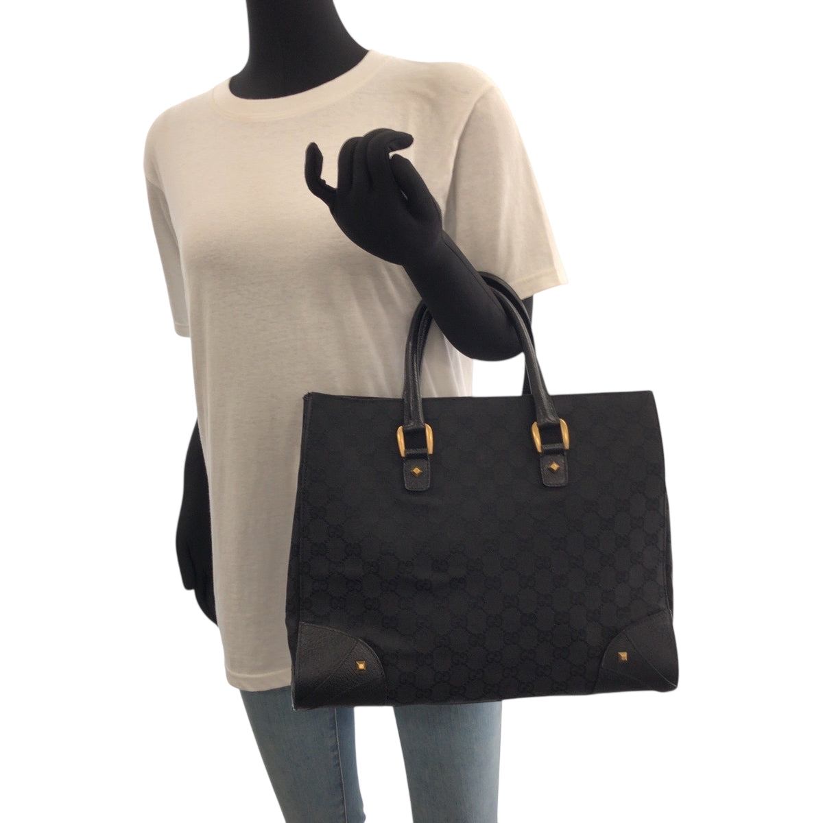 GUCCI Tote Bag 120897 GG canvas Black GoldMetal Tote Bag Shoulder Bag Women