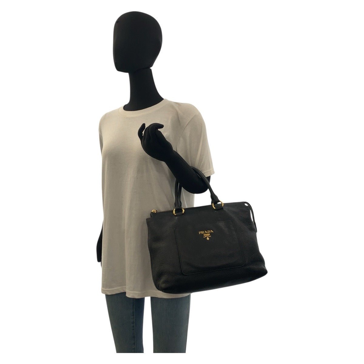 PRADA Handbag leather Black GoldMetal Handbag Tote Bag Vitterodino Women