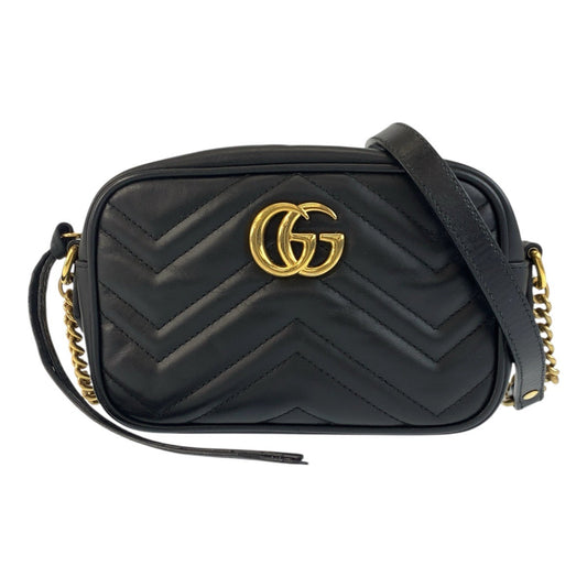 GUCCI Shoulder Bag 634785 leather Black GoldMetal Shoulder Bag pochette GG Marmont Mini camera bag Women
