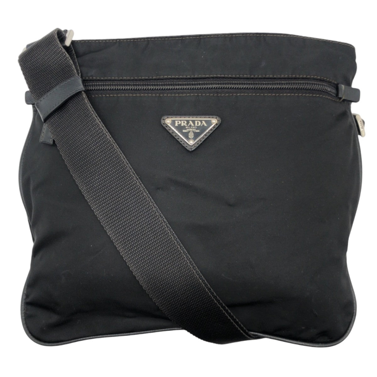PRADA Shoulder Bag Nylon Black SilverMetal Shoulder Bag pochette Test Triangle With logo Women