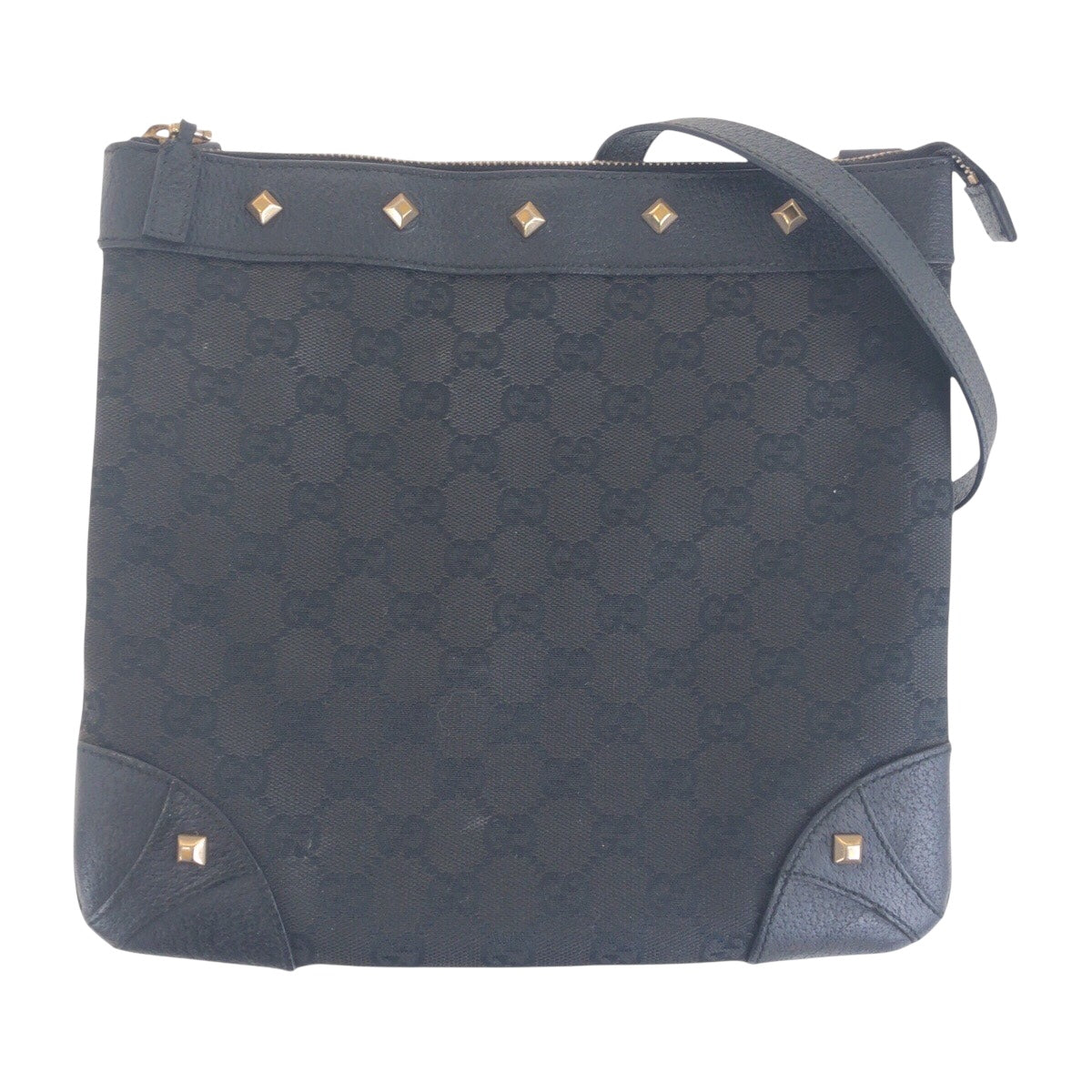 GUCCI Shoulder Bag 120893 GG canvas, leather Black GoldMetal Shoulder Bag pochette Studs Women