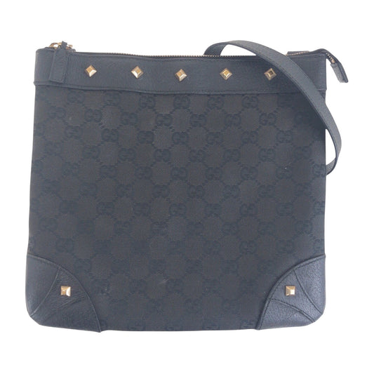 GUCCI Shoulder Bag 120893 GG canvas, leather Black GoldMetal Shoulder Bag pochette Studs Women