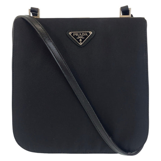 PRADA Shoulder Bag Nylon Black SilverMetal Shoulder Bag pochette Test Triangle With logo Women