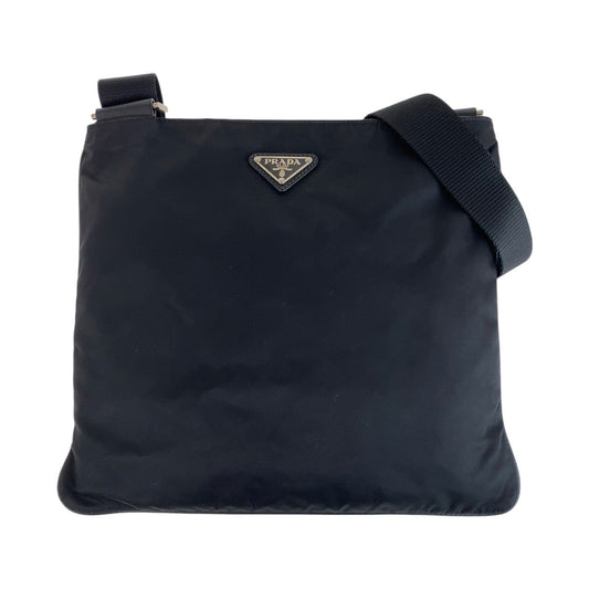 PRADA Shoulder Bag Nylon Black SilverMetal Shoulder Bag Messenger bag Test Triangle With logo Women