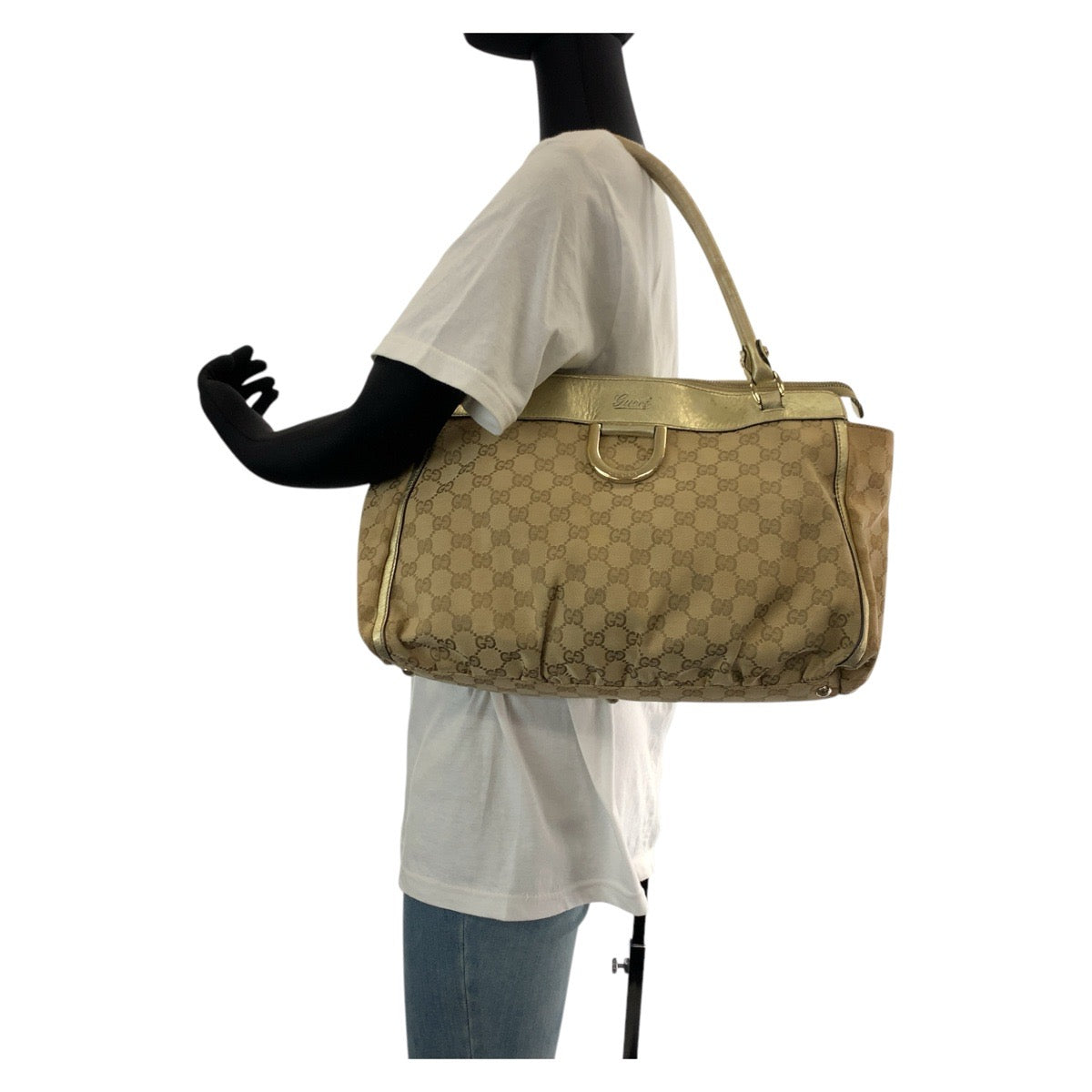 GUCCI Tote Bag 189831 GG canvas, leather Beige gold Tote Bag Shoulder Bag Abbey Women
