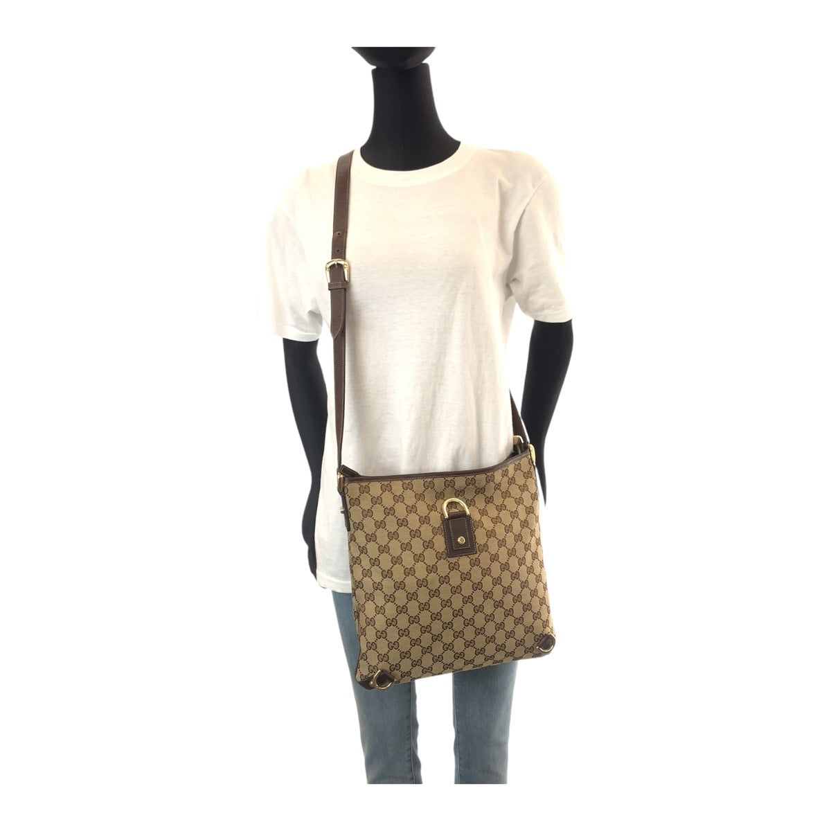 GUCCI Shoulder Bag 131326 GG canvas, leather Beige Brown Gold Metal Shoulder Bag pochette Abbey Women