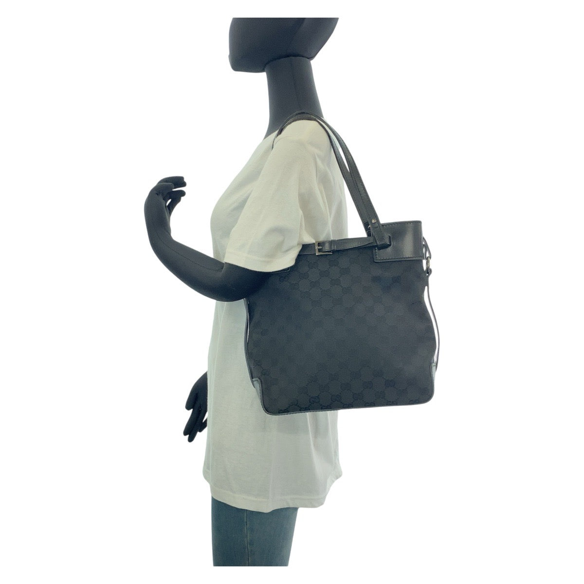 GUCCI Tote Bag 107757 GG canvas, leather Black SilverMetal Tote Bag Shoulder Bag Women