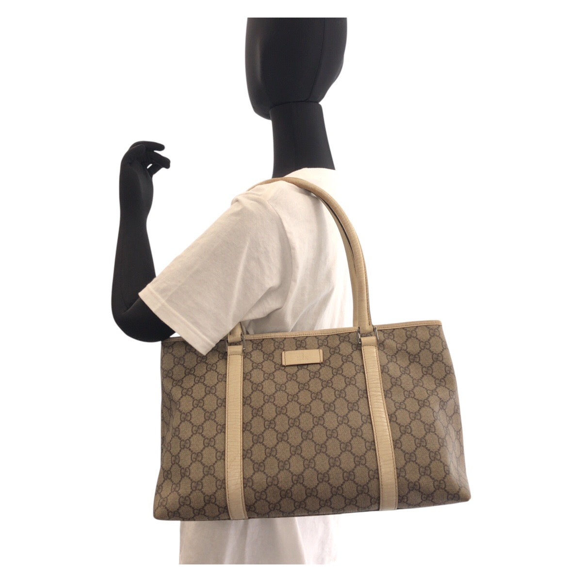GUCCI Tote Bag 114595 GG canvas, leather Beige White Tote Bag Shoulder Bag Women