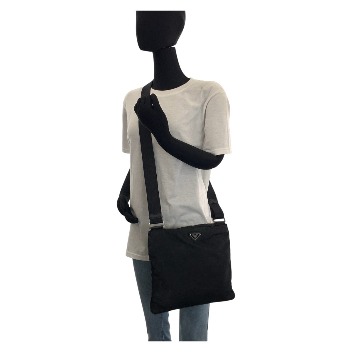 PRADA Shoulder Bag Nylon Black SilverMetal Shoulder Bag Messenger bag Testo Saffiano leather Triangle With logo mens