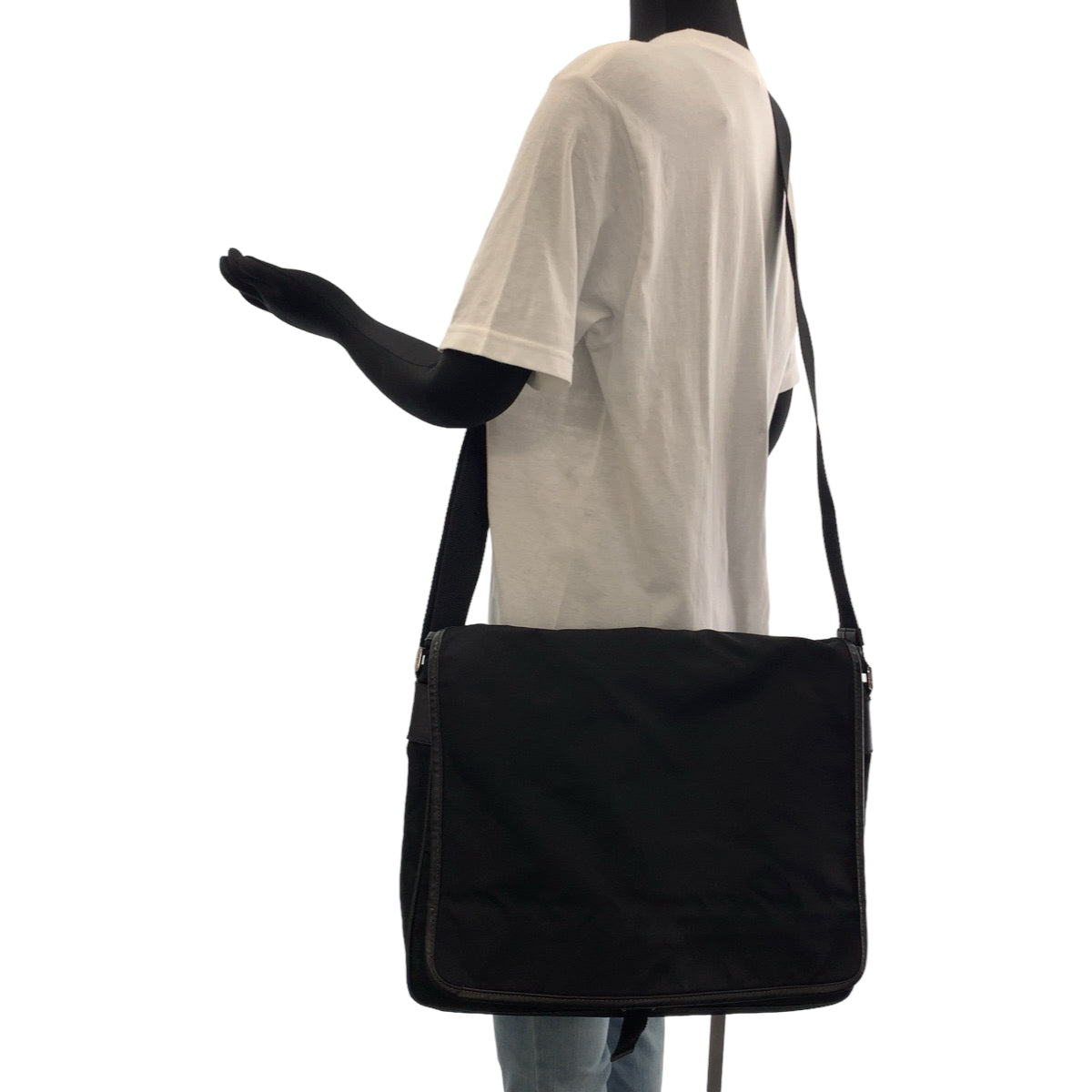 PRADA Shoulder Bag Nylon Black SilverMetal Shoulder Bag Messenger bag Test Triangle With logo mens
