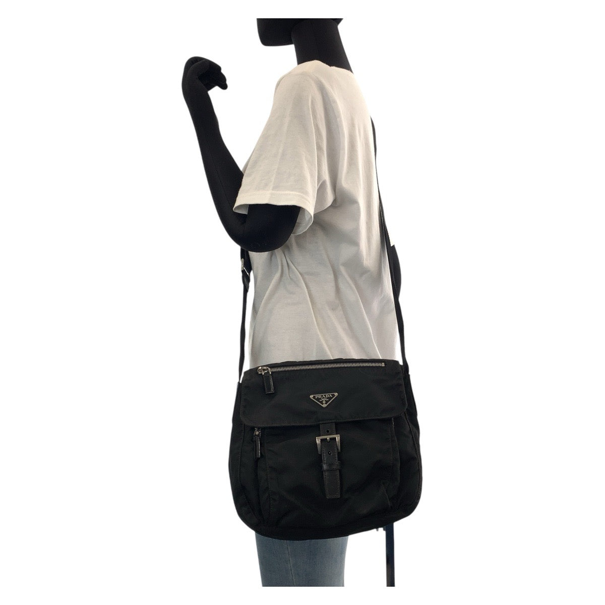 PRADA Shoulder Bag Nylon, Leather Black SilverMetal Shoulder Bag pochette Test Triangle With logo Women - Style 4