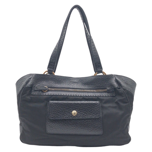 PRADA Shoulder Bag Nylon, Leather black Tote Bag Shoulder Bag Vitello Dino Tessuto Triangular logo Women