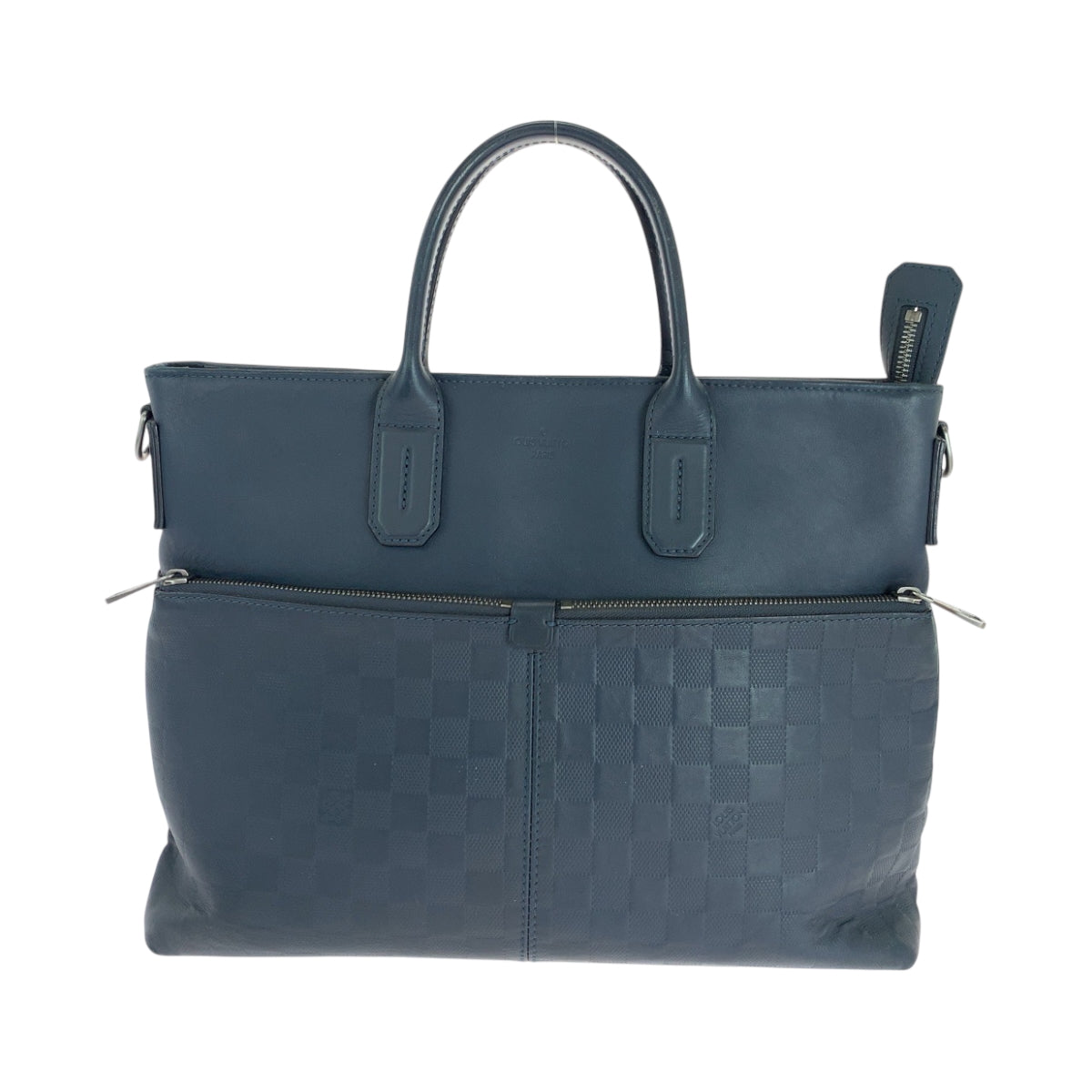 LOUIS VUITTON Business bag leather Blue Silver Metal Business bag handbag Damier Anfini 7DW Cosmos mens