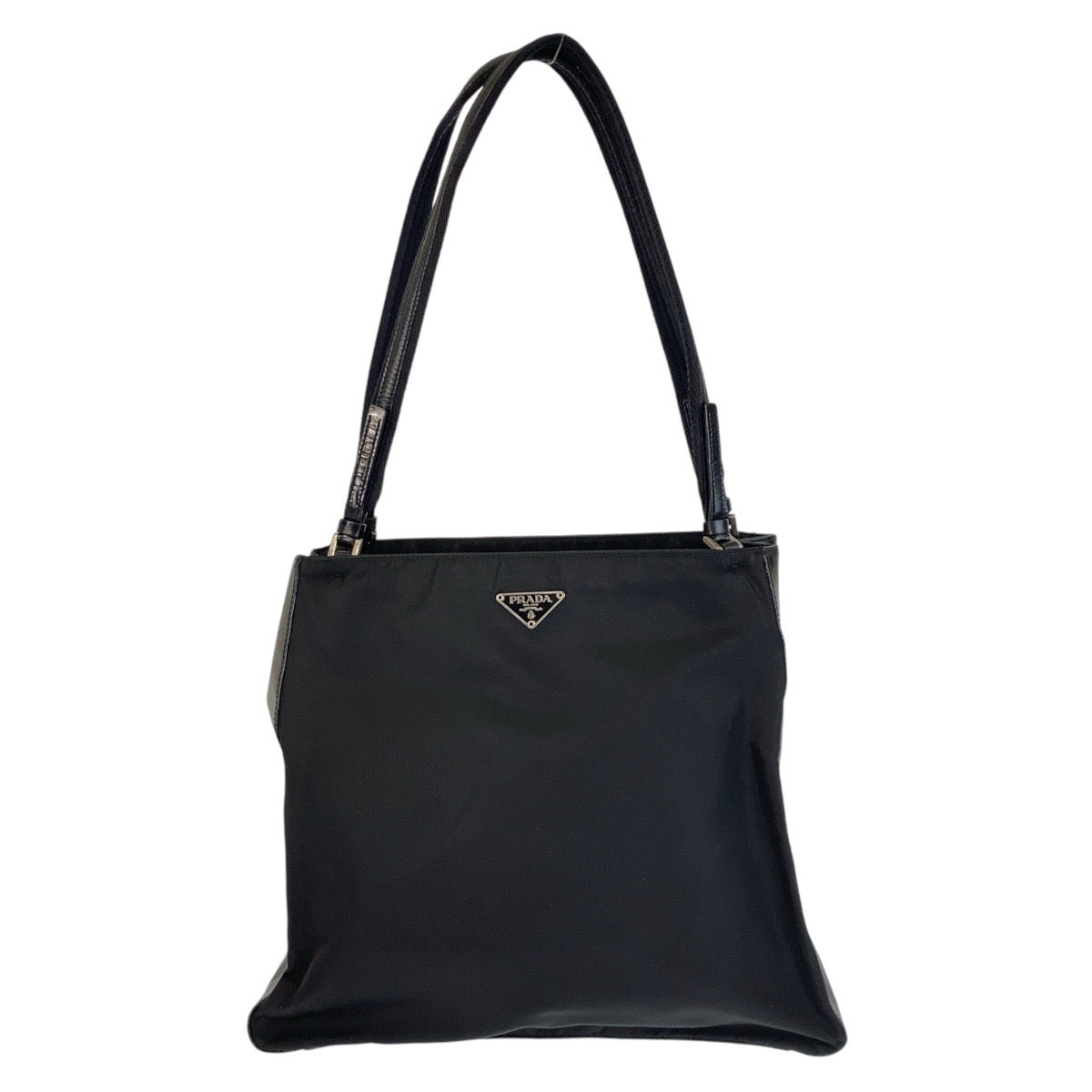 PRADA Tote Bag Nylon Black Silver Metal Tote Bag Shoulder Bag Test Triangle With logo Women