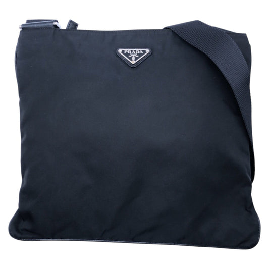 PRADA Shoulder Bag Nylon Black Silver Metal Shoulder Bag pochette Test Triangle With logo Women