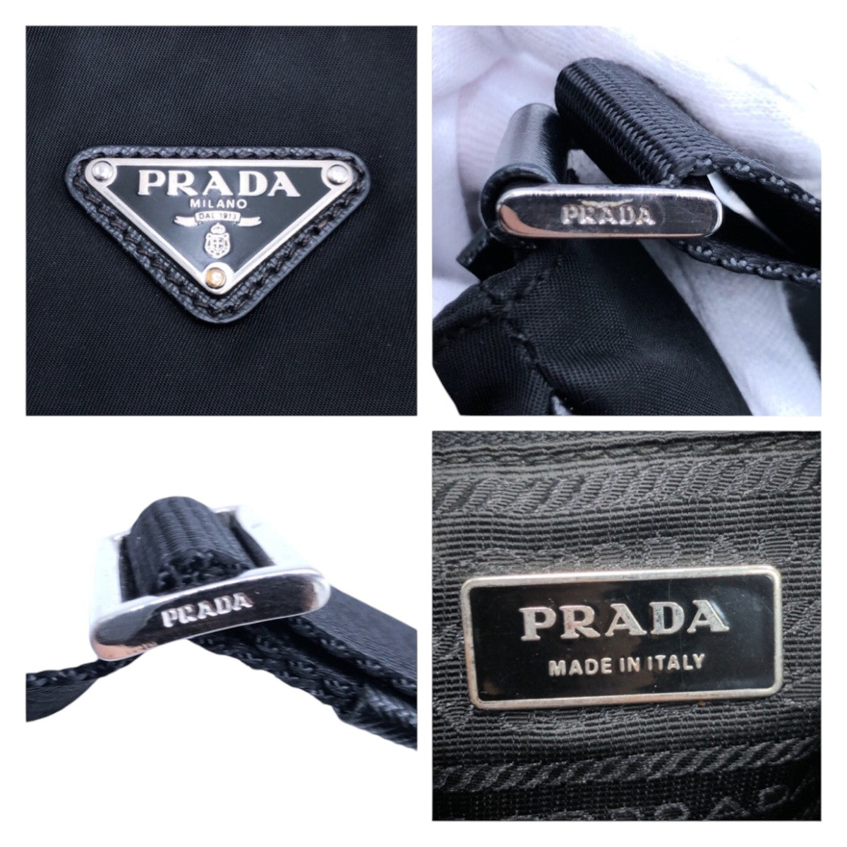 PRADA Shoulder Bag Nylon Black Silver Metal Shoulder Bag pochette Test Triangle With logo Women - Style 2