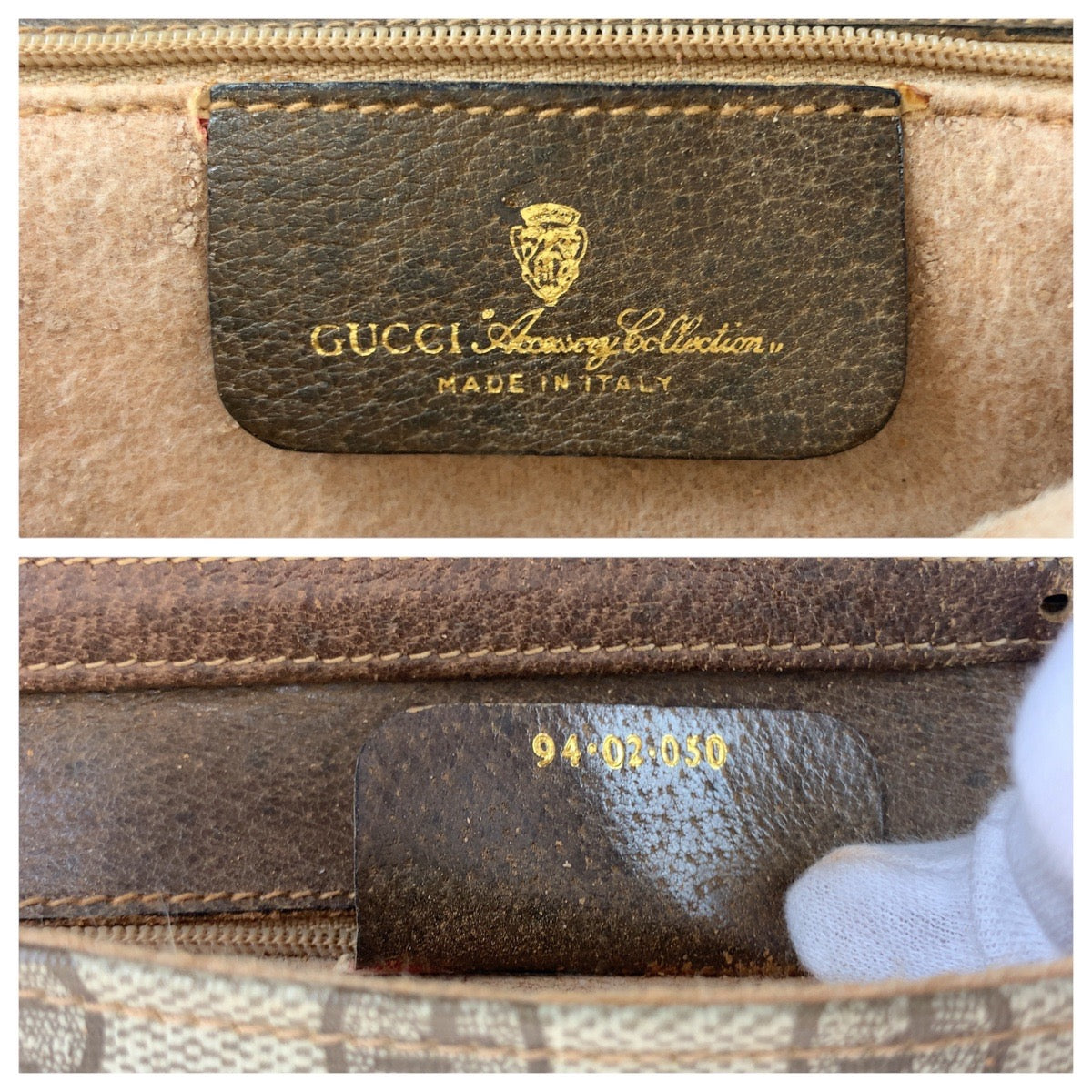GUCCI Shoulder Bag 94 02 050 GG Supreme canvas, leather Brown Gold Metal Shoulder Bag pochette Old Gucci Women