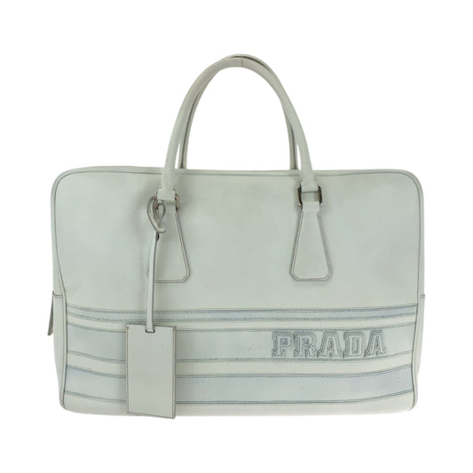 PRADA Business bag leather White SilverMetal Business bag handbag Safiano logo Women