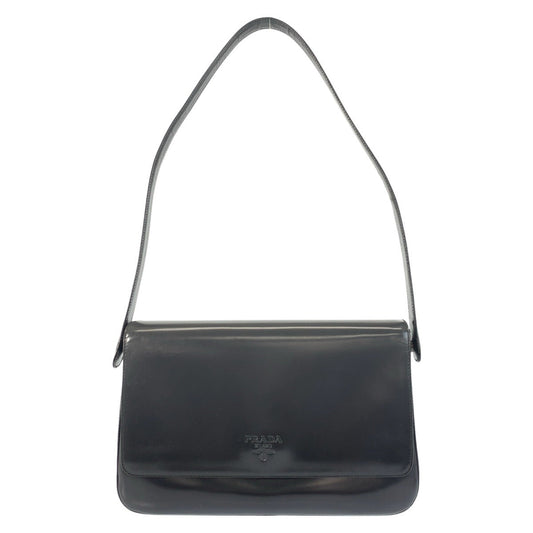 PRADA Shoulder Bag enamel Black SilverMetal Shoulder Bag handbag Women