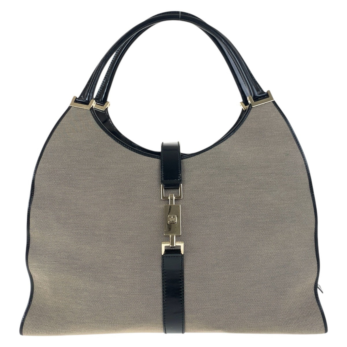 GUCCI Shoulder Bag 019 0345 Canvas, Leather Gray Beige Black Gold Metal Shoulder Bag Unisex Jackie Women