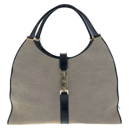 GUCCI Shoulder Bag 019 0345 Canvas, Leather Gray Beige Black Gold Metal Shoulder Bag Unisex Jackie Women