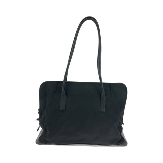PRADA Tote Bag Nylon, Leather Black SilverMetal Tote Bag Shoulder Bag Test logo Women