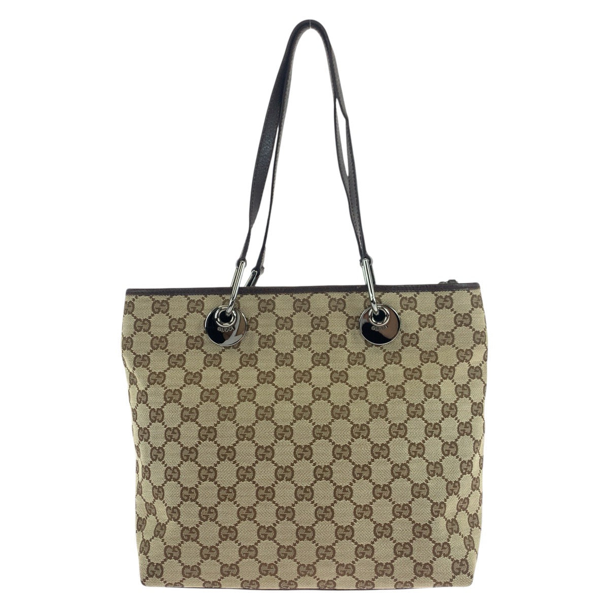 GUCCI Tote Bag 139552 GG canvas, leather Brown Silver Metal Tote Bag Shoulder Bag Women
