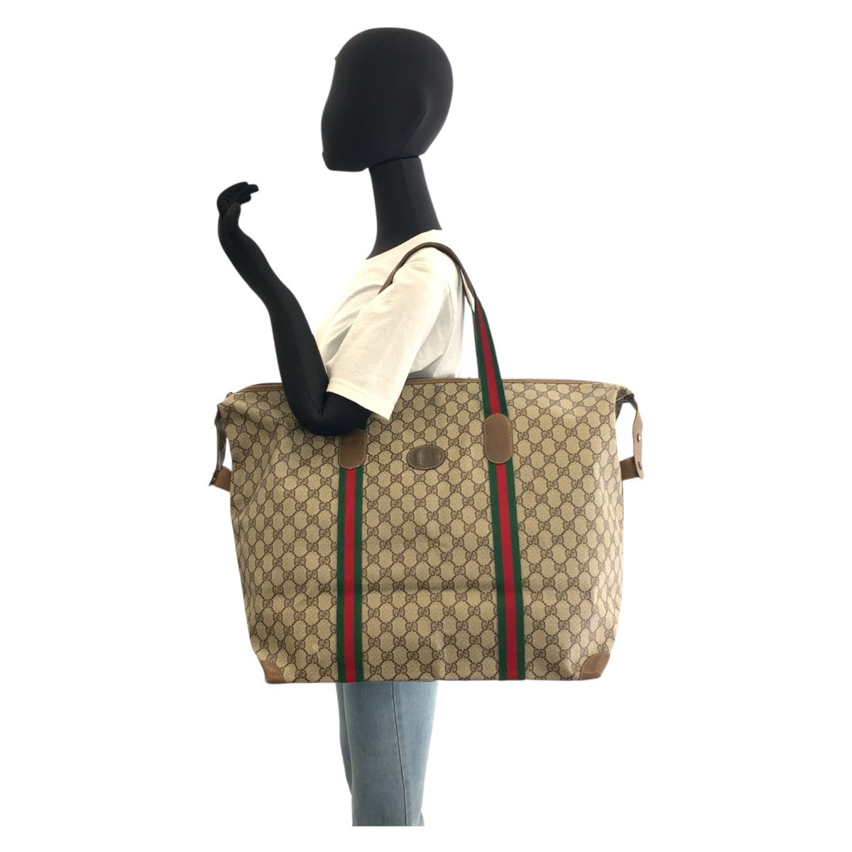 GUCCI Tote Bag 89 19 012 GG Supreme canvas, leather Brown beige Tote Bag Shoulder Bag Sherry Line Old Gucci Women