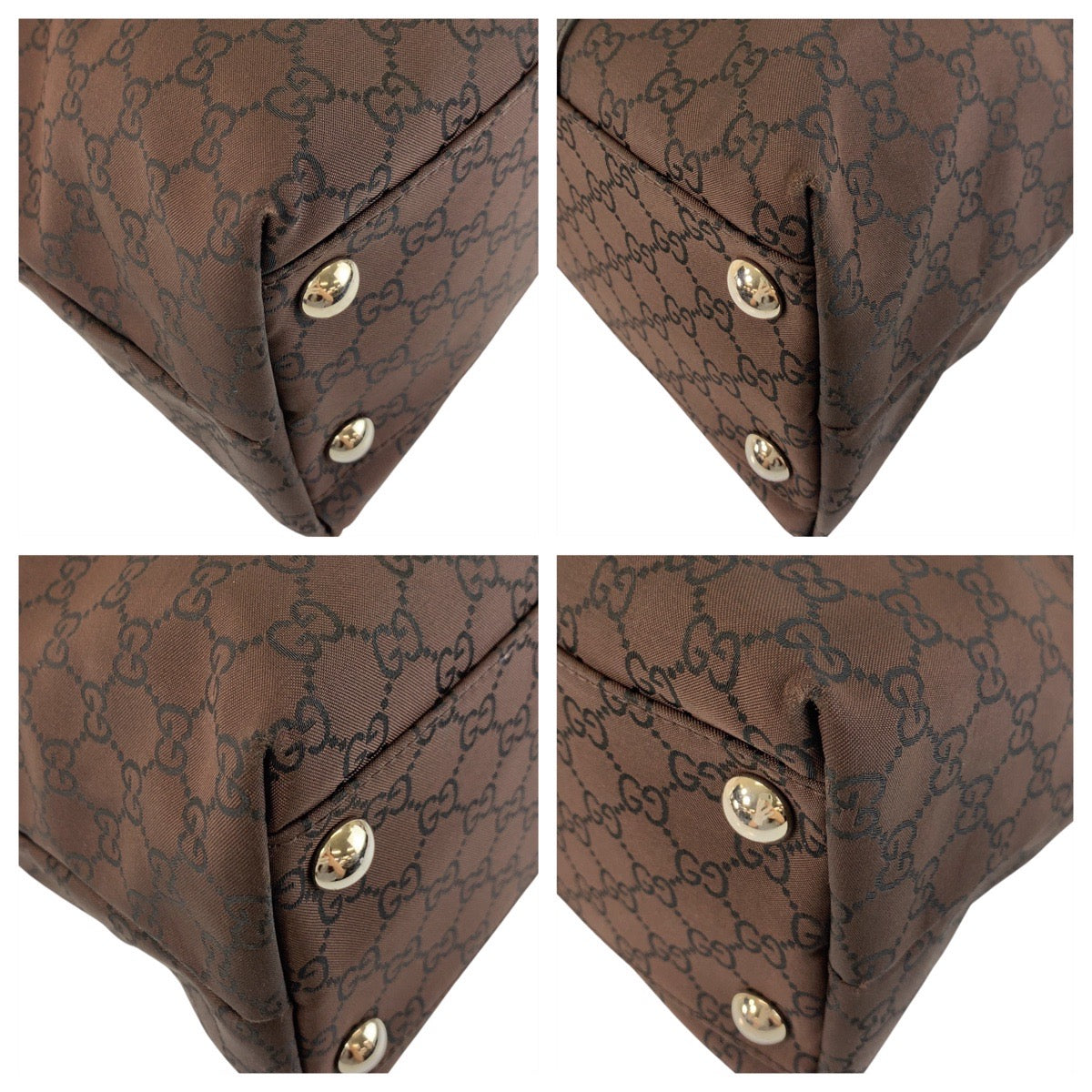 GUCCI Tote Bag 257304 Nylon, Leather Brown Silver Metal Tote Bag Shoulder Bag GG pattern Women