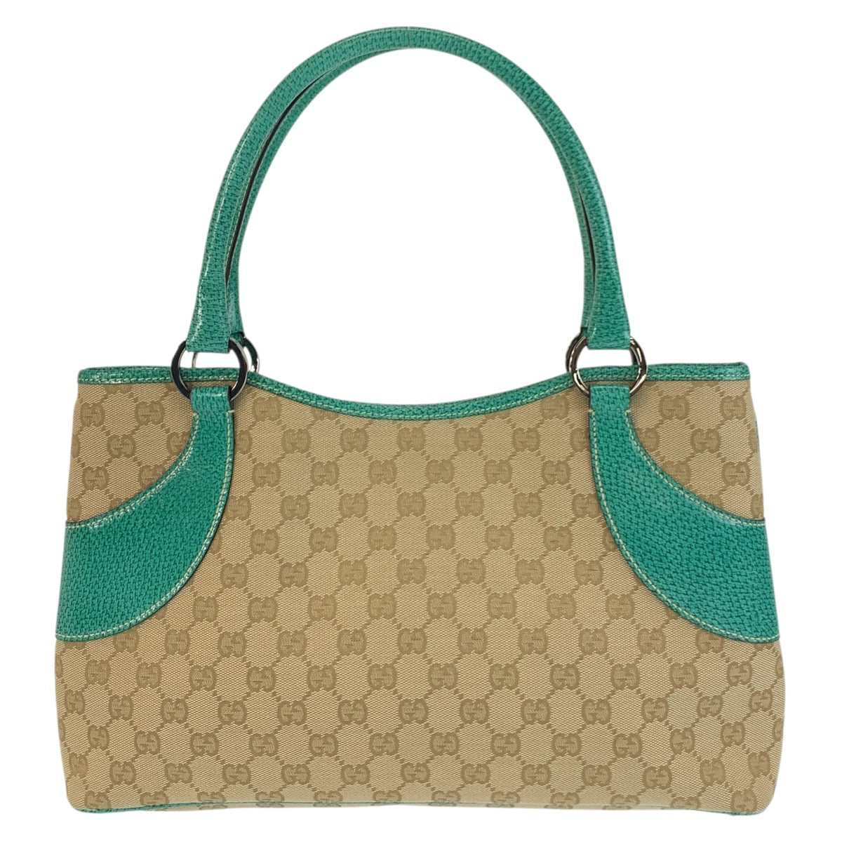 GUCCI Tote Bag 113015 GG canvas, leather Beige Green SilverMetal Tote Bag Shoulder Bag Women
