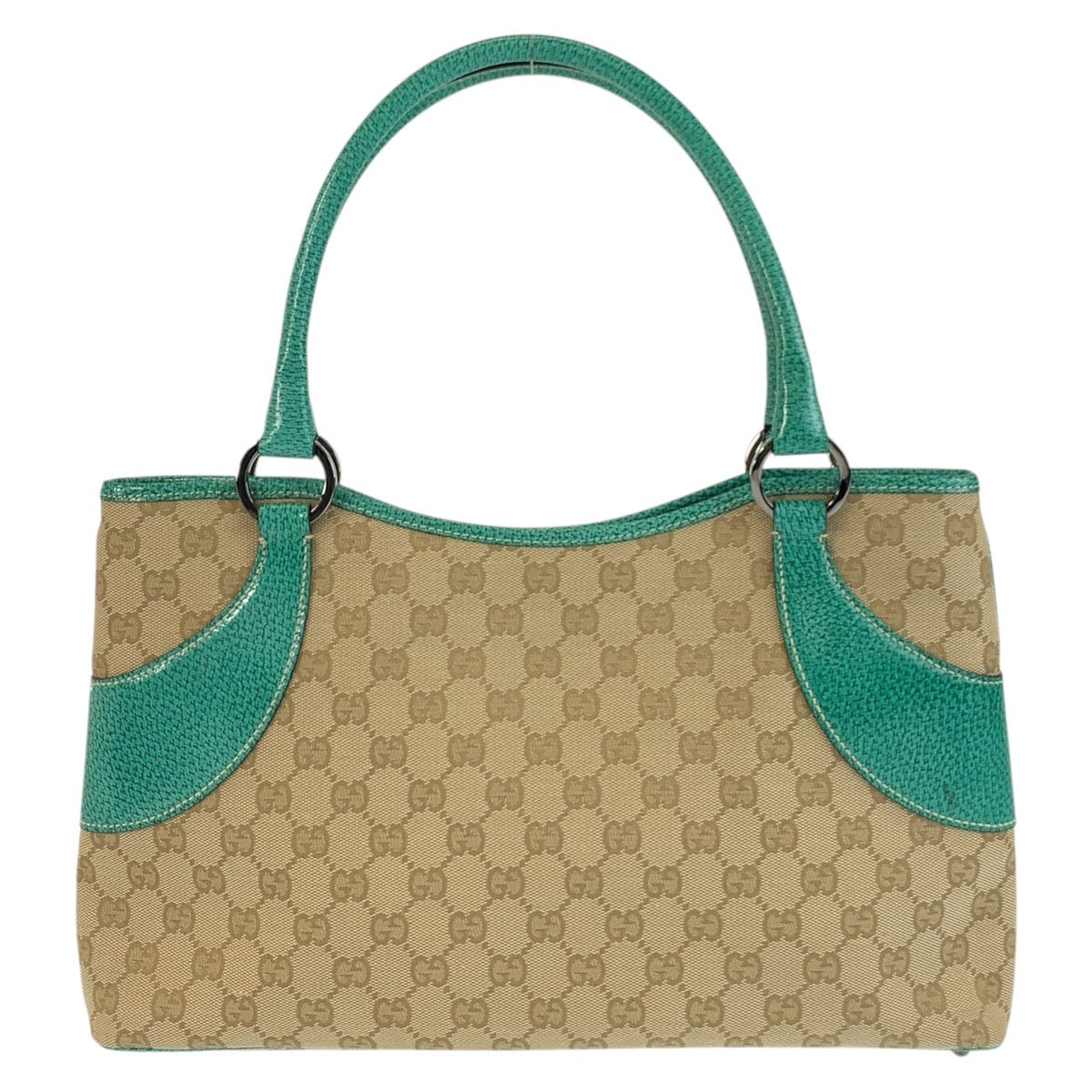 GUCCI Tote Bag 113015 GG canvas, leather Beige Green SilverMetal Tote Bag Shoulder Bag Women