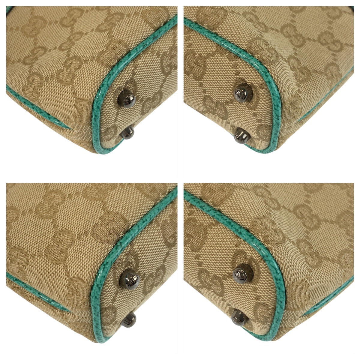 GUCCI Tote Bag 113015 GG canvas, leather Beige Green SilverMetal Tote Bag Shoulder Bag Women