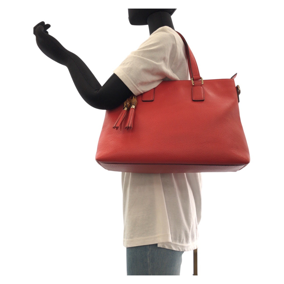 GUCCI Tote Bag 365346 leather Red Gold Metal Tote Bag Shoulder Bag 2way Bamboo Tassel Women