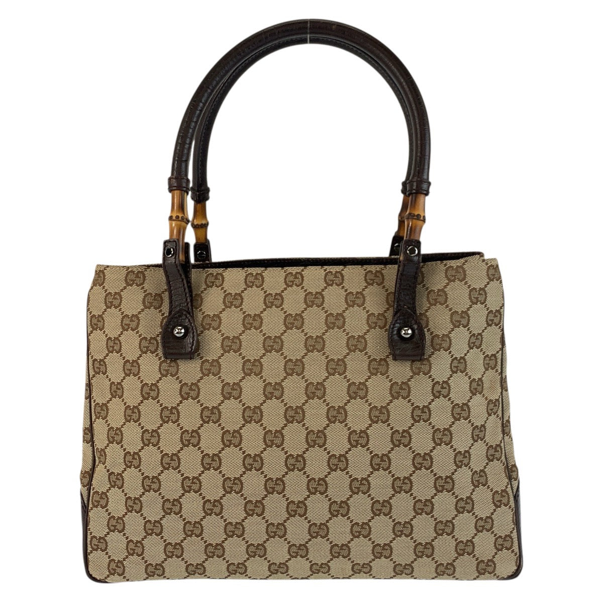 GUCCI Tote Bag 112526 GG canvas Beige Brown SilverMetal Tote Bag Shoulder Bag Bamboo Women